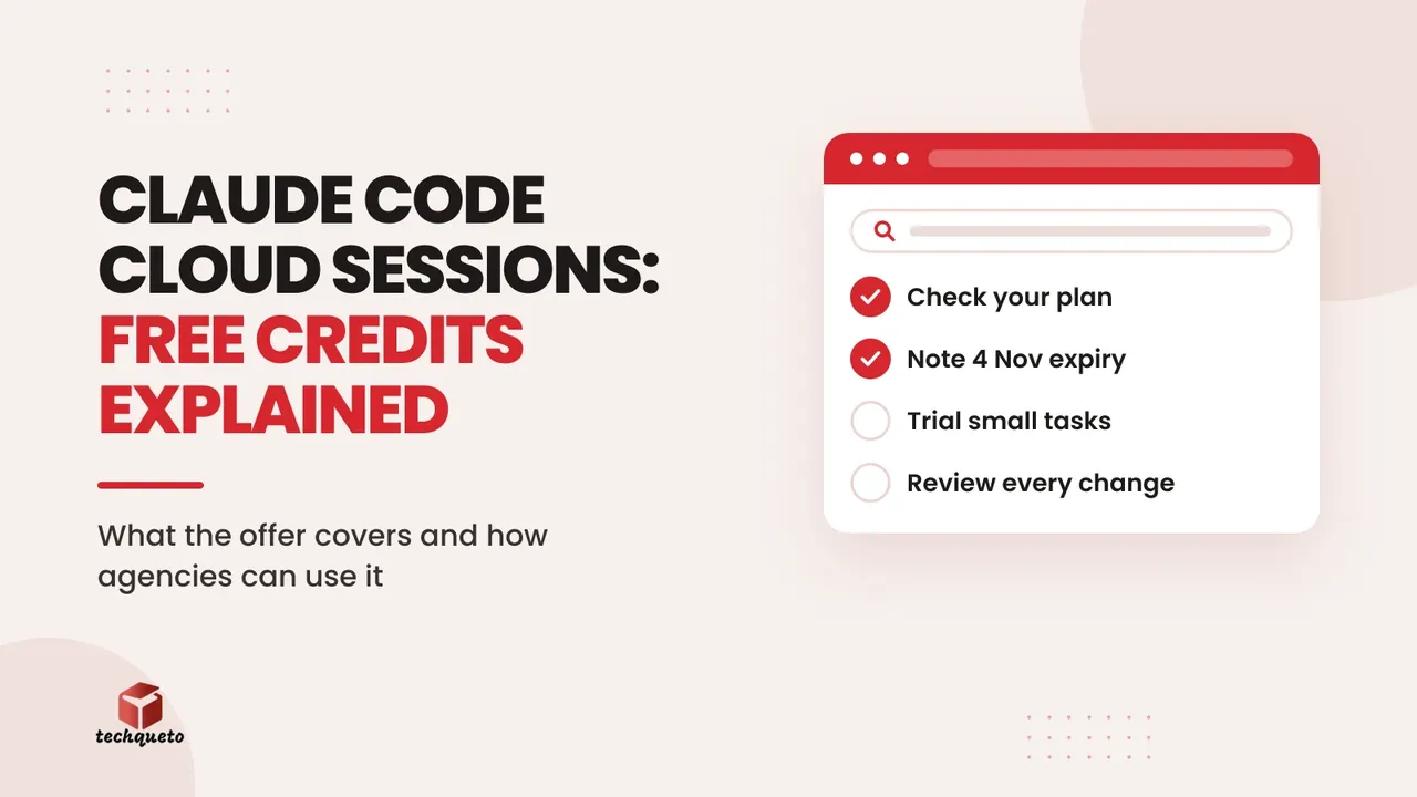 Techqueto cover showing a checklist for trialling Claude Code cloud sessions