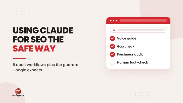 Checklist of Claude SEO workflows: voice guide, gap check, freshness audit
