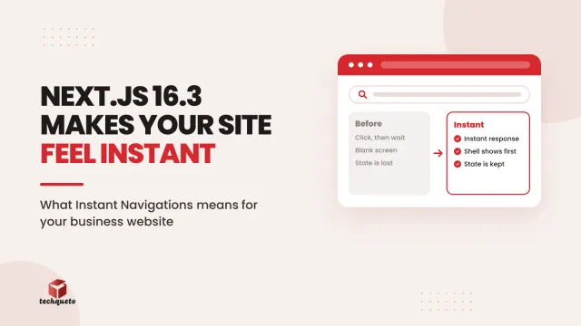 Browser window showing a before and after comparison of slow and instant page navigation on a website